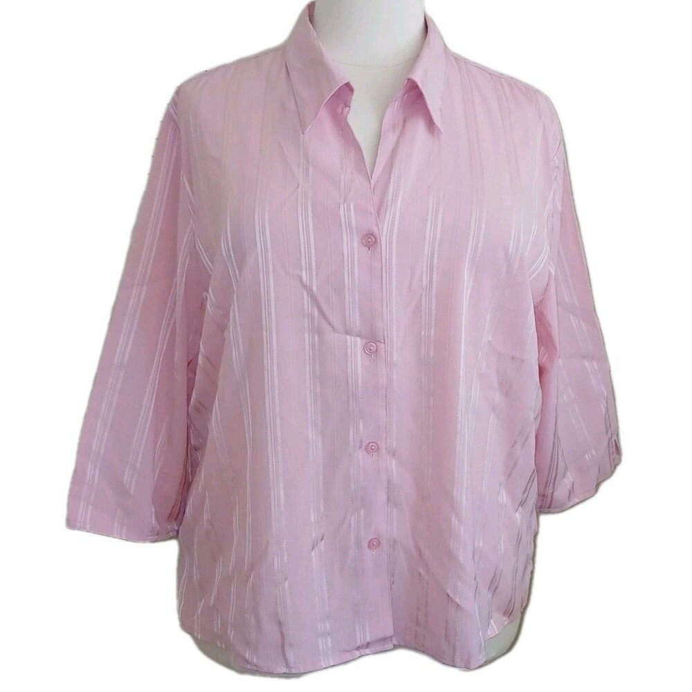 NWOT APPARENZA Womens 3X Career Office Preppy Stretch Button 3/4 Sleev Top Pink